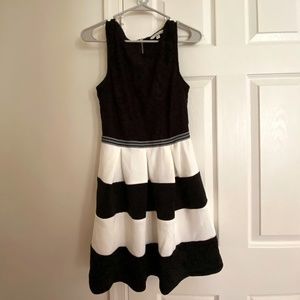 Young Girls Black Dress with White Stripes